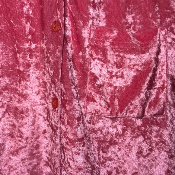 RARE VTG 80s 90s California Dynasty Pink Crushed Velour Button Down Crop Top - Picture 4 of 4